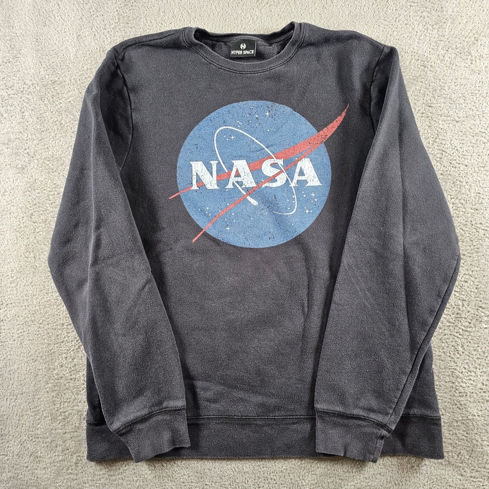 Hyper Space NASA Logo Graphic Sweatshirt Faded Black Mens Large Unisex